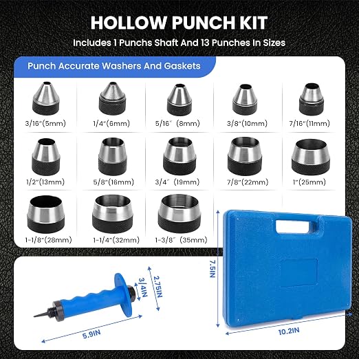 Hollow Punch Set with Pin Point Punch Shaft, Hollow Punch Kit - Image 2