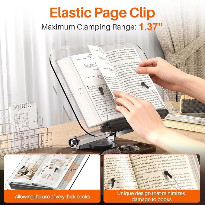 BYMECOST Acrylic Book Stand for Reading, 360°Rotating Book Holder - Image 8