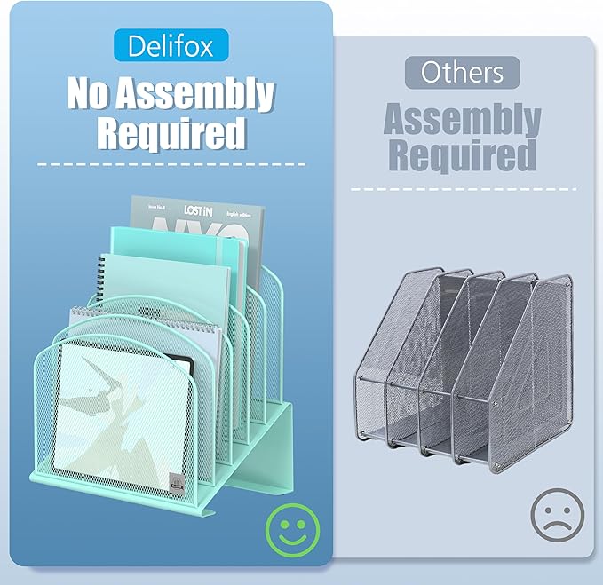 Delifox Incline File Organizer for Desk, 5-Section Mesh Metal Desktop File - Image 4