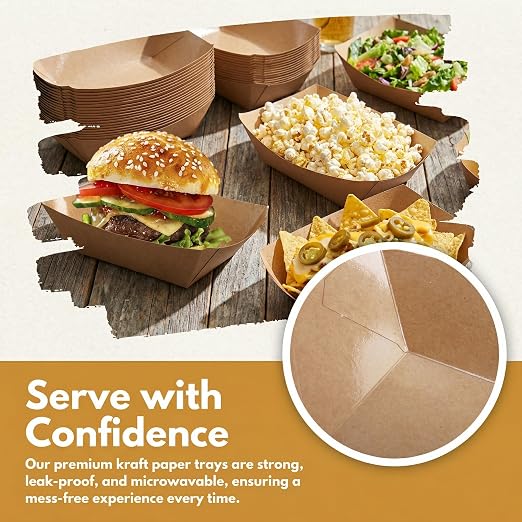 DEAYOU 250 Pack Paper Food Boats, 2 LB Kraft Food Trays Disposable, Grease - Image 7