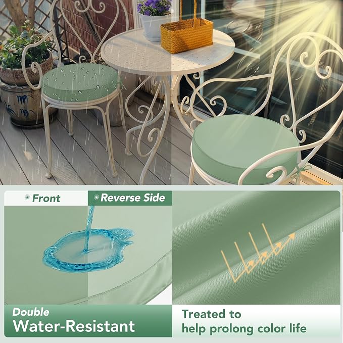 Summsun Outdoor Bistro Chair Cushions Set of 2, Sage Green - Image 3