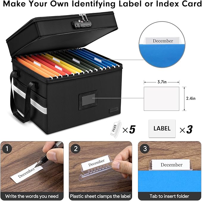 Fireproof File Organizer with Lock, 2 Layer Fireproof Document Box with 5 Tab - Image 5