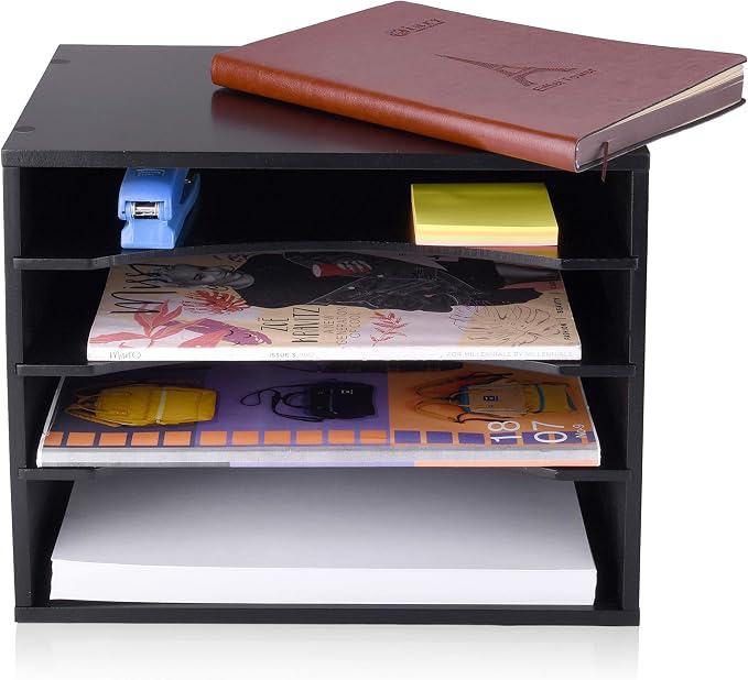 EMERIT Paper Organzier Wood Desktop Organizer Storage Letter Tray File Sorter - Image 4