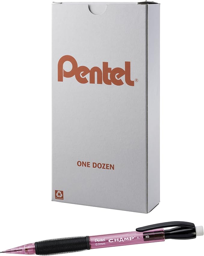Pentel Champ Mechanical Pencil, Tinted Pink Barrel, Box of 12 by PentelofAmerica