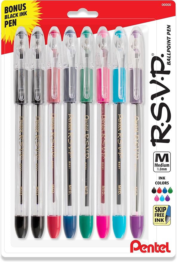 Pentel RSVP Original Ballpoint Pen, Medium Line, 8 Pack by PentelofAmerica