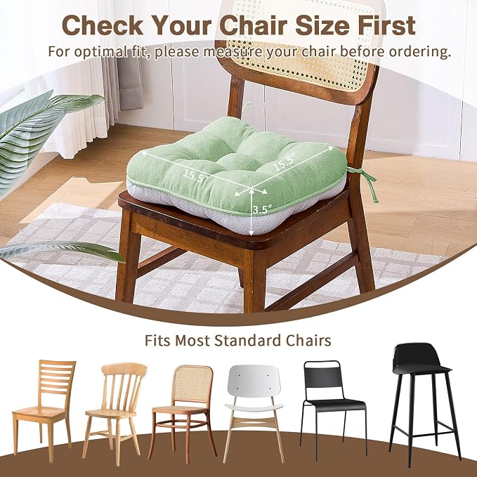 BETU Chair Cushions for Dining Chairs Set of 4, 3.5" Thick Green Kitchen Chair - Image 4
