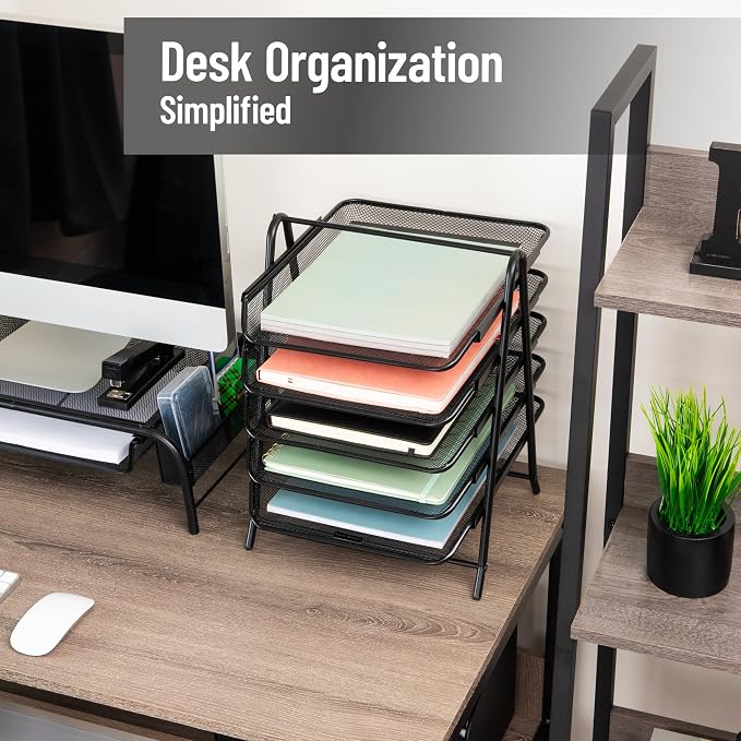 Mind Reader 5-Tier Paper Tray Organizer, Vertical Desktop File Storage Rack - Image 2