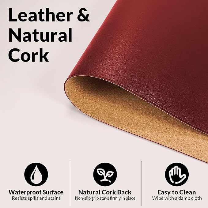 AFIING Cork Desk Mat, 35.4" x 17", Desk pad Protector | Dual-Sided Cork & PU - Image 6