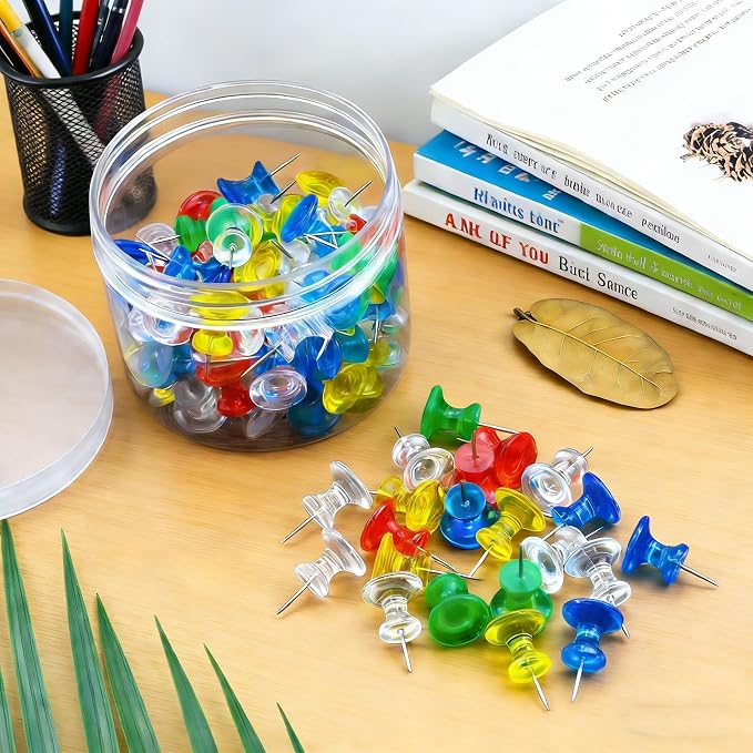 100 pcs Large Clear Colorful Push Pins - Image 3