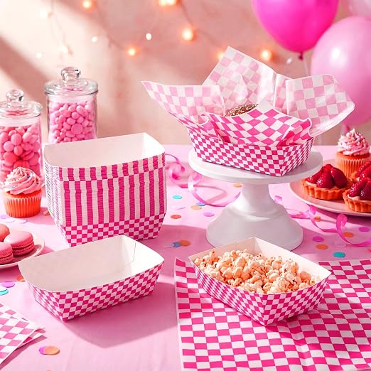 Geosar 100 Pcs Gingham Party Supply Disposable Paper Food Tray Bulk Disposable - Image 4