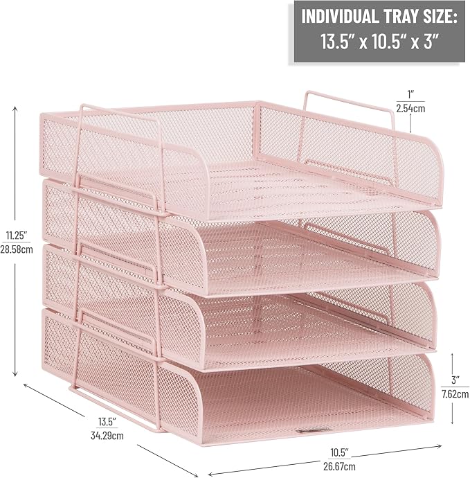 Mind Reader Stackable Paper Tray, Desktop Organizer, File Storage, Metal Mesh - Image 3