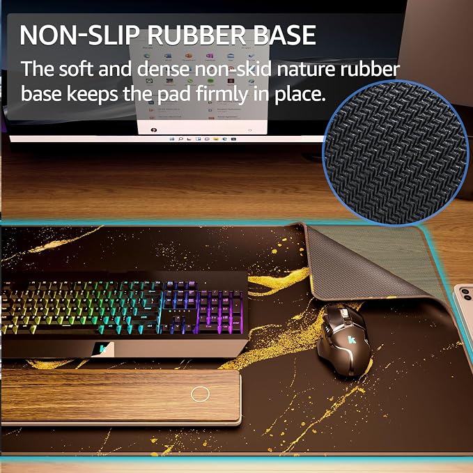 KTRIO Large Gaming Mouse Pad, Desk Mat, 31.5 x 15.7 in Black Gold, XXL | Smooth - Image 4