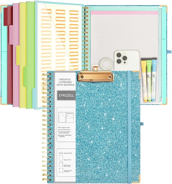 EYROZILL Clipboard Folio with Storage Pocket Refillable Lined Notepad Spiral by EYROZILL
