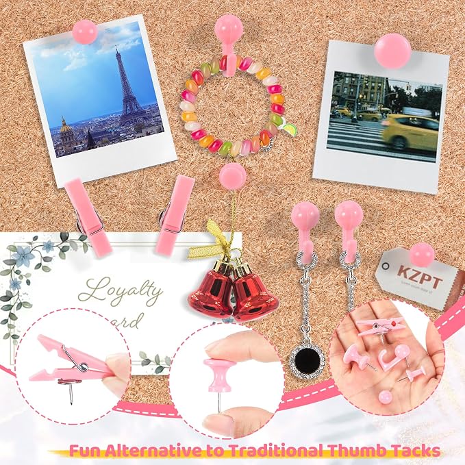 240Pcs Pink Thumb Tacks, 5 Style Cute Push Pins, Decorative Push Pins - Image 4