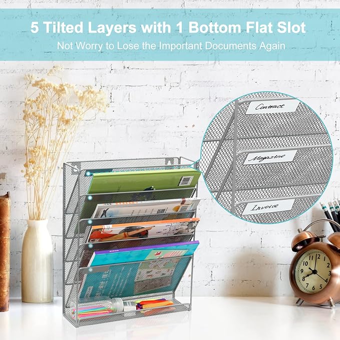EasyPAG 5 Tier Wall File Holder, Mesh Hanging Folder Organizer - Image 5