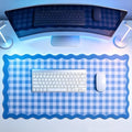 yuboo 31"×15.7" Scalloped Blue White Gingham Waterproof Pastel Desk Mat Vintage by yuboohomedecorations