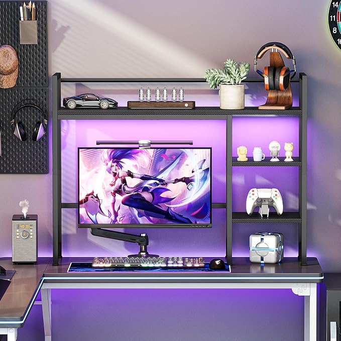 Snughome Desk Shelf with LED Strip, 38.6" Desktop Organizer Shelf, Desk Hutch - Image 6