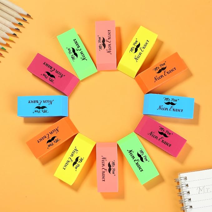 Mr. Pen- Pencil Eraser, 48 Pack, Neon Colors | Large Latex Free Block Erasers - Image 6