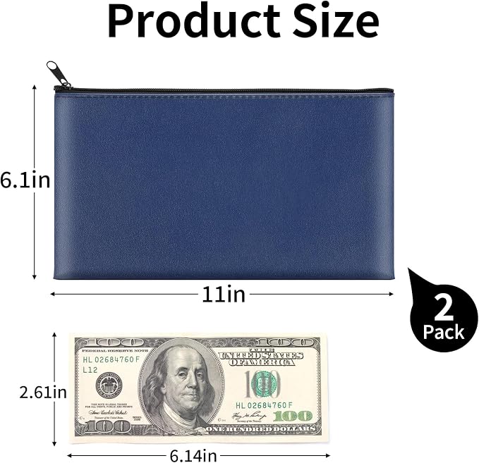 2 Pack Money Bags with Zipper, 11x6.1 Inch PU Leather Cash Pouch, Secure Bank - Image 5