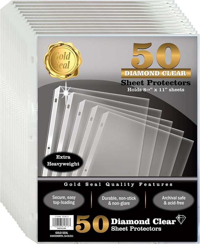 GOLD SEAL 50 Count Diamond Clear Extra Heavyweight Sheet Protectors, 4 mils by GOLDSEAL