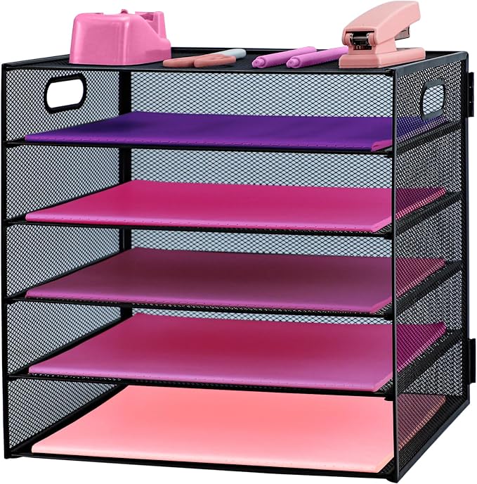 5 Tier Lettrer Tray Organizer, Metal Mesh Desk File Organizer by ideallife