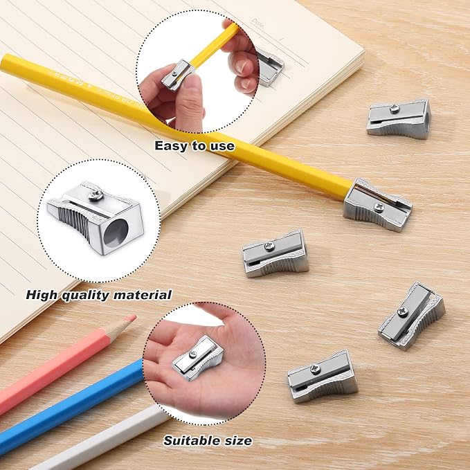 Fumete 144 Pcs Metal Mini Pencil Sharpeners Bulk Handheld Metal Pencil - Image 4