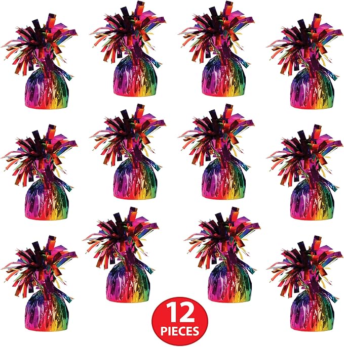 Beistle 12 Count Rainbow Metallic Plastic Wrapped Balloon Weights - Image 4