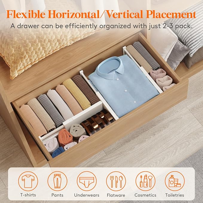 Lifewit 5 Pack 4" High Drawer Dividers 28-43.5cm/11-17" Adjustable Drawer - Image 4