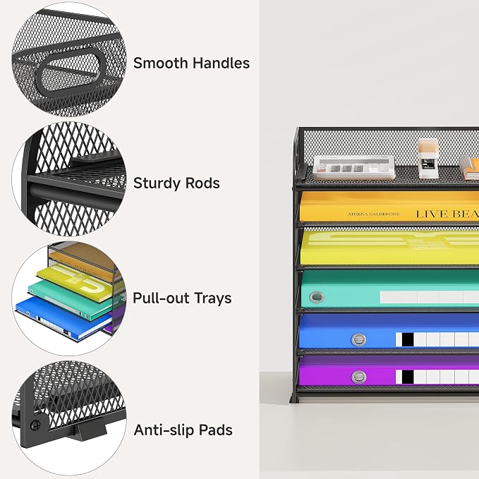 Cawukege 6 Tier Paper Organizer, Mesh Desk Organizer, Metal File Organizer - Image 4