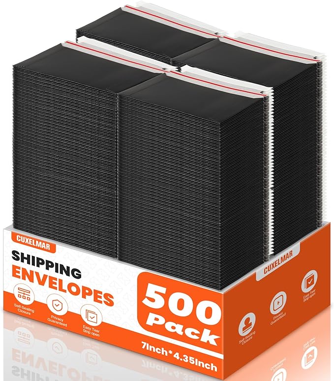 500 Pack Black Rigid Mailers, Perfect Size Shipping Envelopes by Unknown
