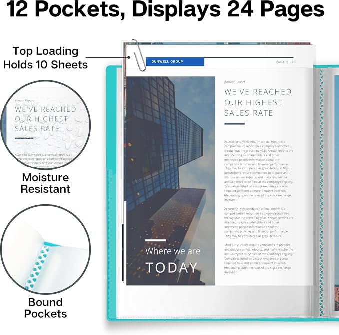 Dunwell Presentation Binder 12-Pocket, Displays 24 Pages, 8.5x11 Portfolio - Image 3