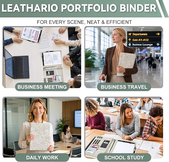 Leathario Portfolio Binder, Includes 5 Sheet Protectors and a Pen, 13 Inch - Image 8