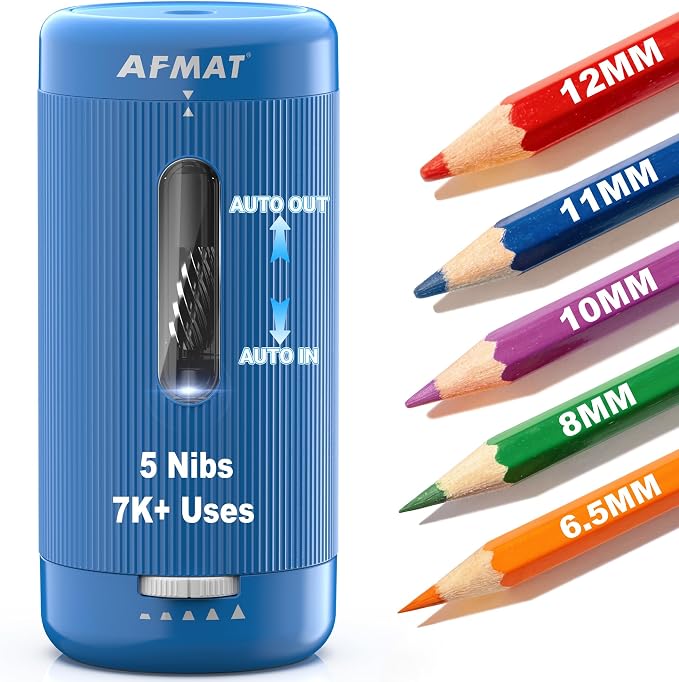 AFMAT Electric Pencil Sharpener, Auto in & Out, 5 Nibs, 7K+ Uses, Fully by AFMAT