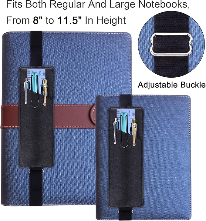 Wisdompro Adjustable Elastic Band Pen Holder, 2 Packs PU Leather Pencil Holder - Image 2