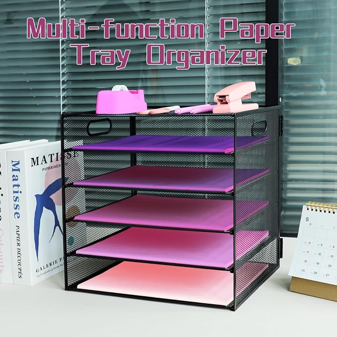 5 Tier Lettrer Tray Organizer, Metal Mesh Desk File Organizer - Image 4