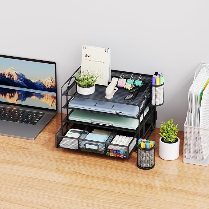 Marbrasse Desk Organizer and Accessories, 4-Tier Paper File Letter Tray - Image 5
