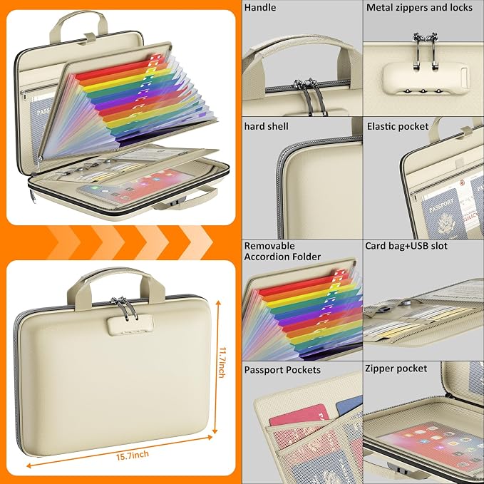 Fireproof File Organizer with Lock, Hard Case Fireproof Document Box with 13 - Image 4