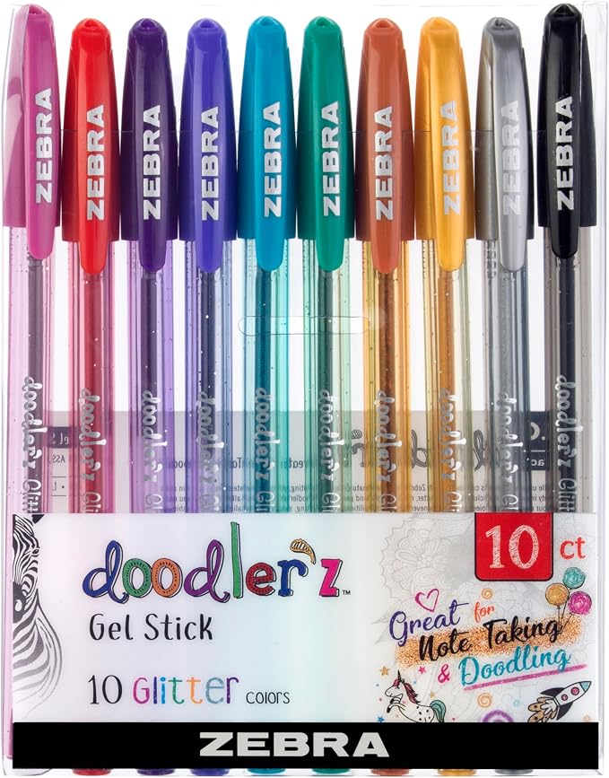 Zebra Pen, doodler’z Gel Stick Pens, 1.0mm Needle-Point Tip, Metallic Gel Ink by ZebraPen