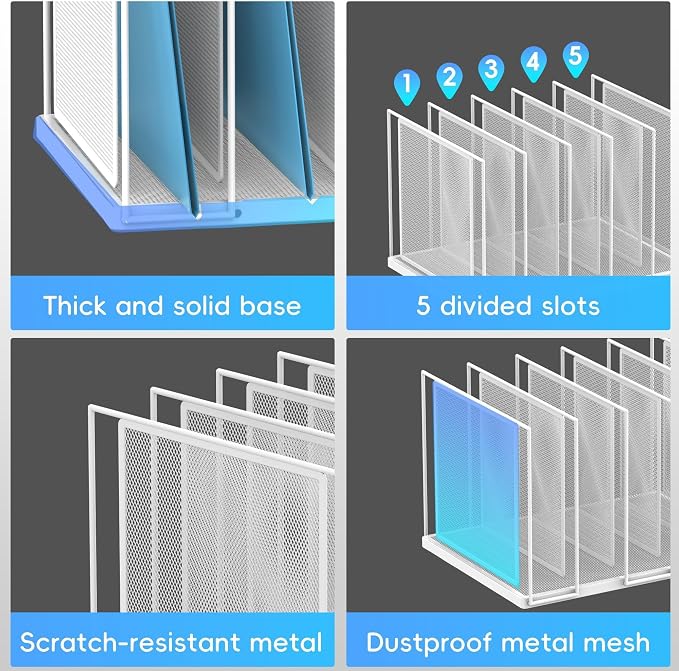 File Organizer for Desk, 5-Section Vertical File Sorter, Paper Holder Organizer - Image 5
