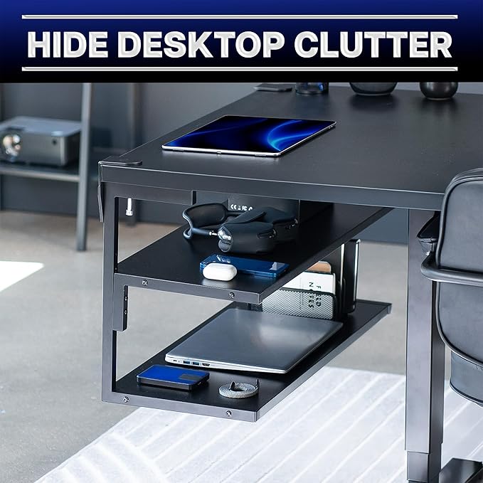 VIVO Black Clamp-on 30 inch 2-Tier Desk Shelf, STAND-SHELF30C | Above or Below - Image 7