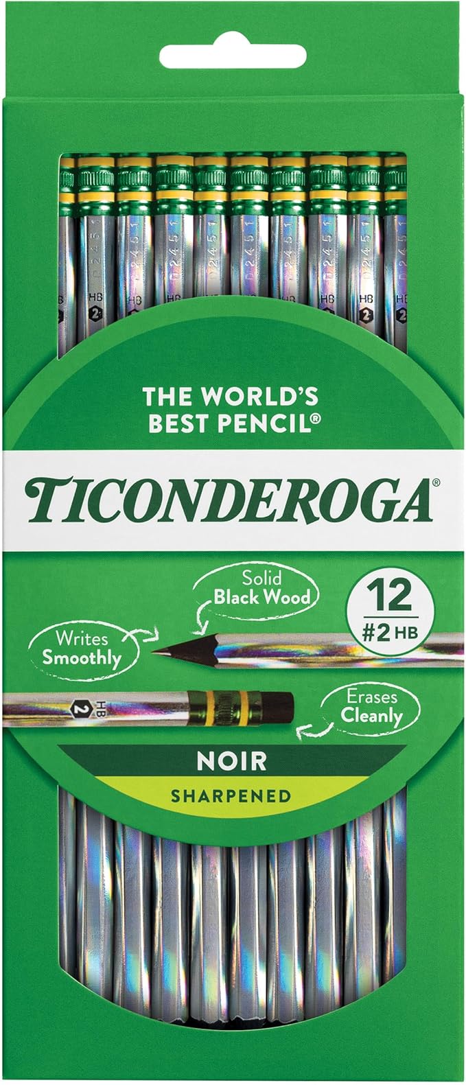 Ticonderoga Noir Black Wood-Cased #2 Pencils, Holographic Design by Ticonderoga