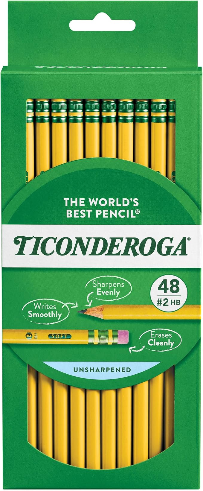 TICONDEROGA Wood-Cased Pencils, Unsharpened, 2 HB Soft, 6 Packs, 288 Total by Ticonderoga