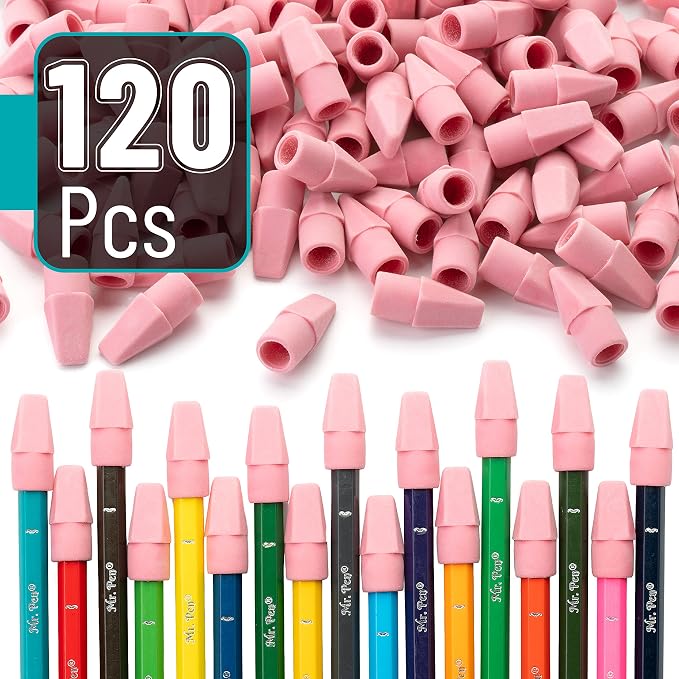 Mr. Pen- Pencil Top Erasers, 120 Pack, Latex-Free | No-Smudge Cap Pencil Erasers - Image 2