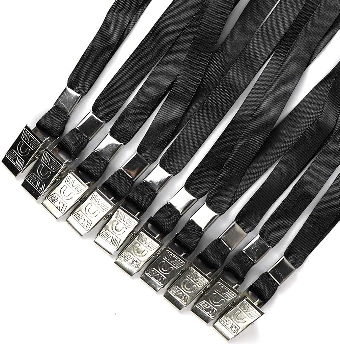 Beebel Black Lanyards 100 Pack Nylon Flat Badge Lanyard Bulldog Clip - Image 5