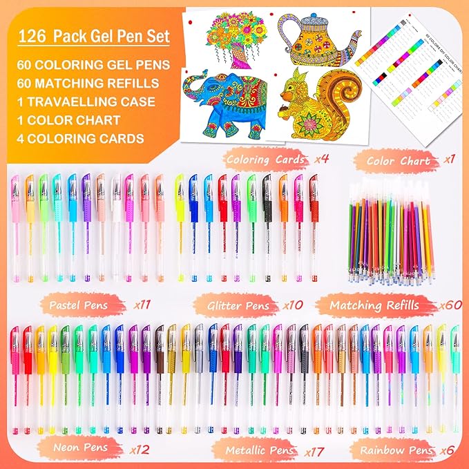 Soucolor Gel Pens for Adult Coloring Books, Deluxe 120 Pack-60 Colored Gel Pens - Image 5