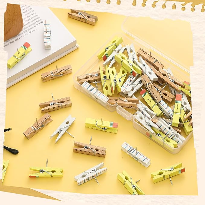 Cinnvoice 48 Pcs Push Pin with Wooden Clips Back to School Classroom Decor Cork - Image 3