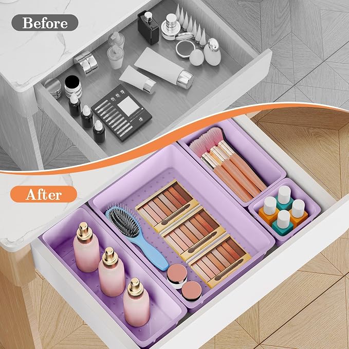 SpaceHacks 25 PCS Plastic Drawer Organizer Set, 4-Size Versatile Organizer - Image 4