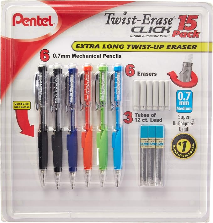 Pentel Twist-Erase Click Mechanical Pencils 0.7mm, HB #2, School Supplies by PentelofAmerica