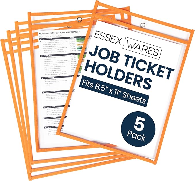 Essex Wares - 5 Pack, Job Ticket Holders, Reusable & Easy Erase Plastic Invoice by EssexWares