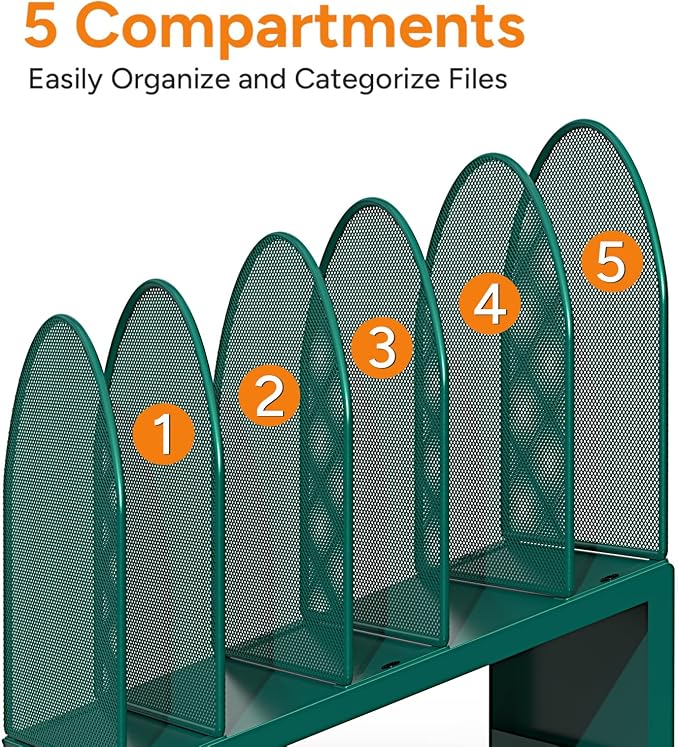 5-Section Desk File Organizer, Metal Mesh Folder Organizer - Image 6